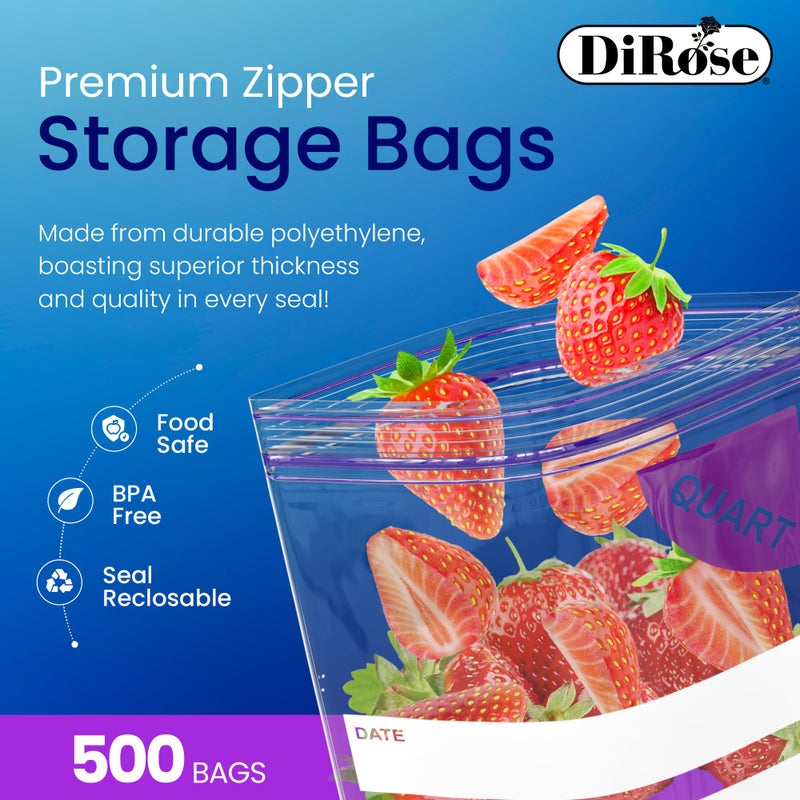 DiRose Quart Bags Pack of 500 â€“ 1 Quart Reclosable Food Storage Bags â€“ Practical and Durable Design â€“ Food Safe Non-BPA Material â€“ Easy Double Zip Closure â€“ Ideal for Food, Snacks, Organizing - Image 3